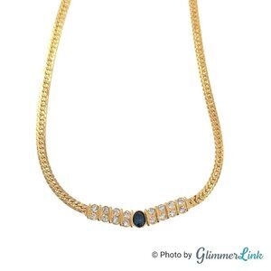 Vintage Lady Remington LR Rhinestone Gold Tone Herringbone Chain Necklace